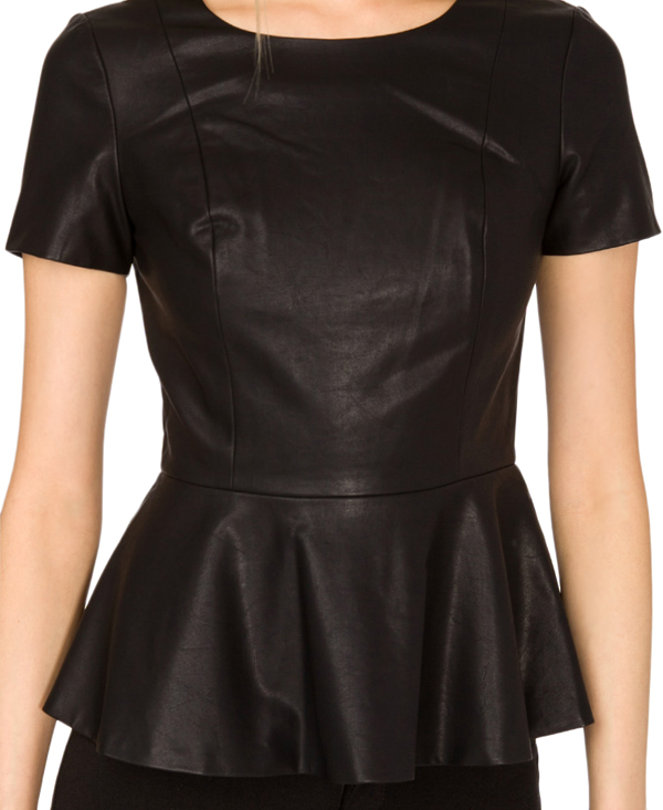 Black Faux Leather Peplum Top