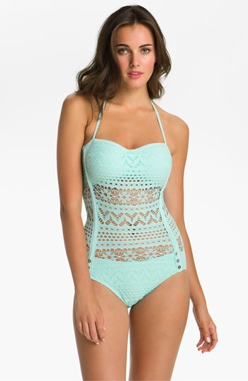 Robin Piccone Crochet Overlay One Piece Swimsuit