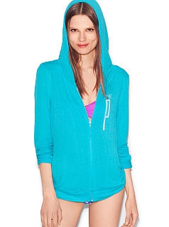 VS Pink Drapey Zip Hoodie in Neon Blue