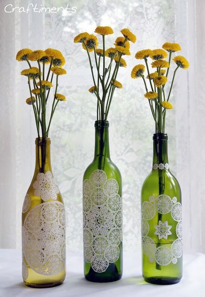 Add Paper Doilies to Empty Wine Bottles