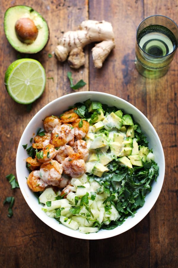 Spicy Shrimp & Avocado Salad with Miso Dressing