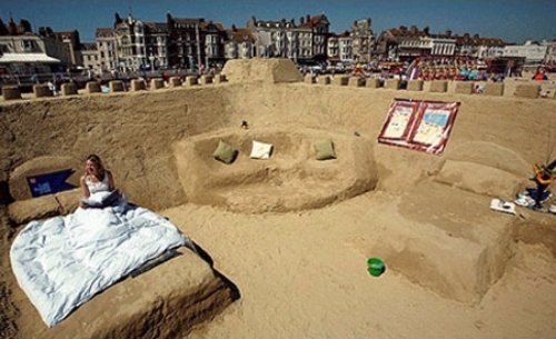 Sadly It No Longer EXISTS but Was Kinda Cool While It Lasted. a Hotel Made of Sand - Including the Beds at Weymouth, UK