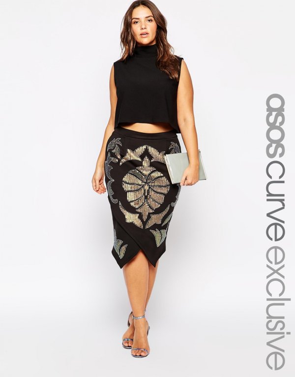 ASOS CURVE Wrap Skirt with Embellishment