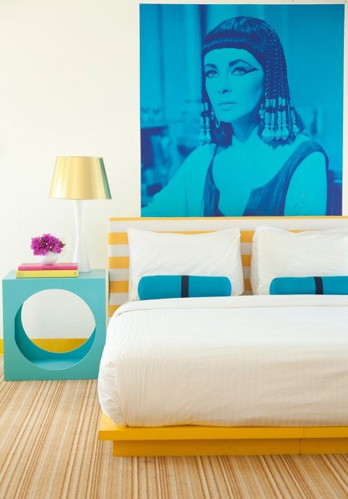 A Vision of Turquoise and Yellow at the Lords Hotel, Miami, USA