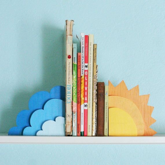 Cloud/sun Wooden Bookends