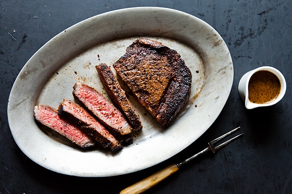 Cowboy Rubbed Rib Eye with Chocolate Stout Pan Sauce