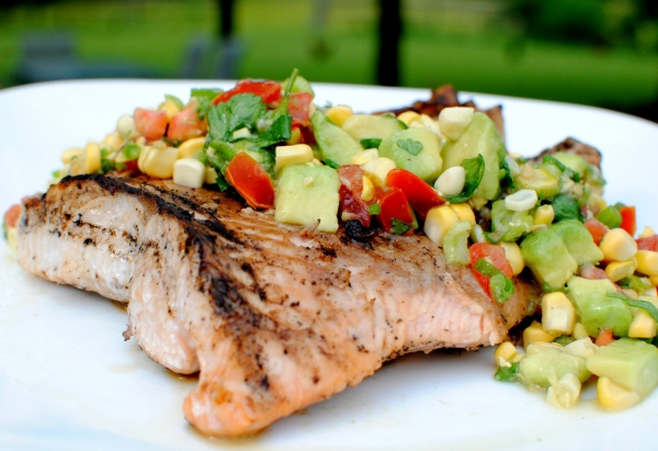 Grilled Wild Salmon with Cucumber-Avocado Salsa