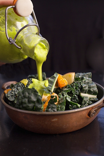 Immunity Salad with Raw Spinach Garlic Dressing