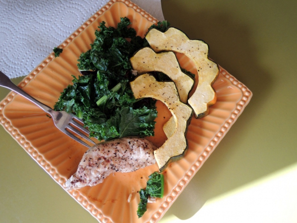 Moroccan Chicken with Kale and Acorn Squash