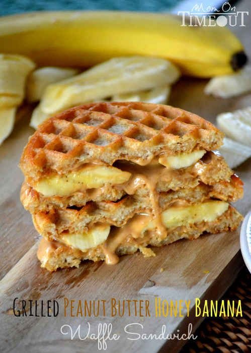 Grilled Peanut Butter Honey Banana Waffle Sandwich