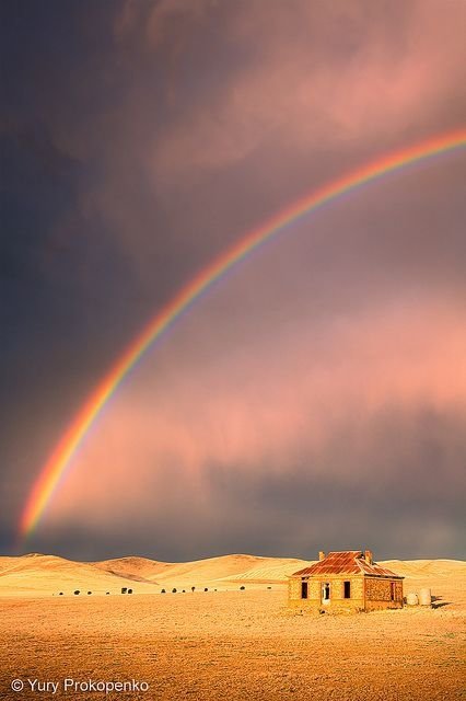 Storm and Rainbow over Abandoned Farmhouse near Burra, South Australia