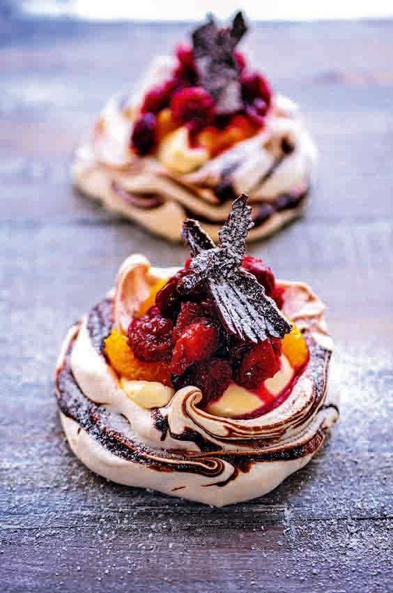 Cranberry, Orange and Chocolate Pavlovas
