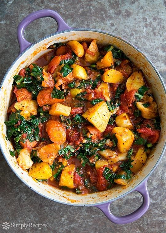 Roasted Root Vegetables with Tomatoes and Kale