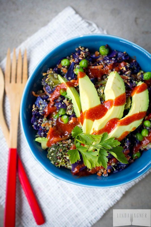 Spicy Rainbow Buddha Quinoa Bowl