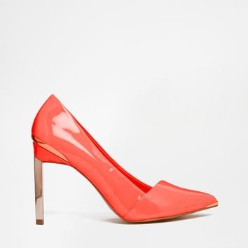 Orange Patent High Heel Point Court Shoes