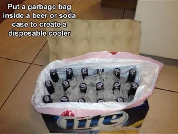 Garbage Bag + Beer Case = New Cooler