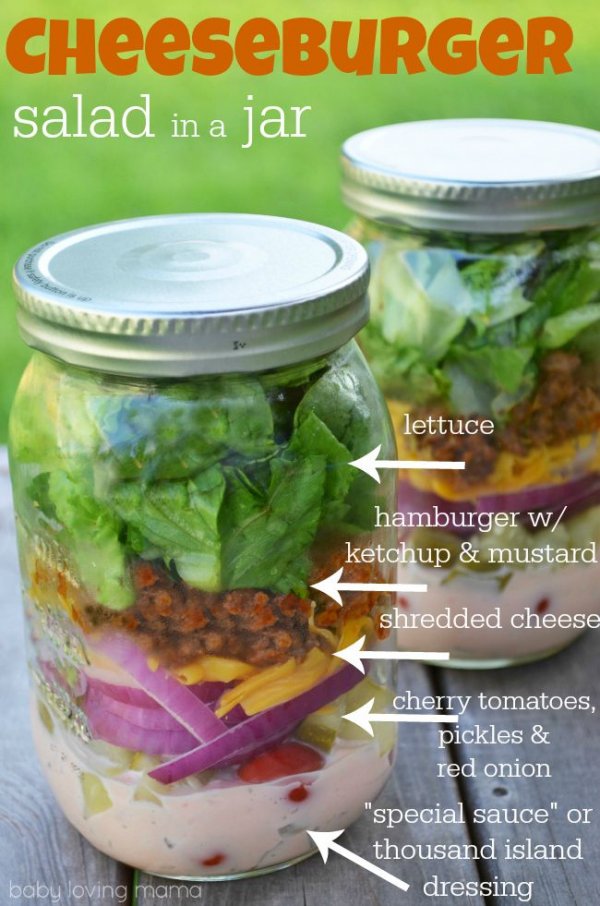 Cheeseburger Salad in a Jar with Special Sauce