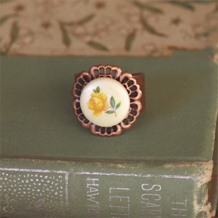 Yellow Rose Cab Ring by Violet Bella