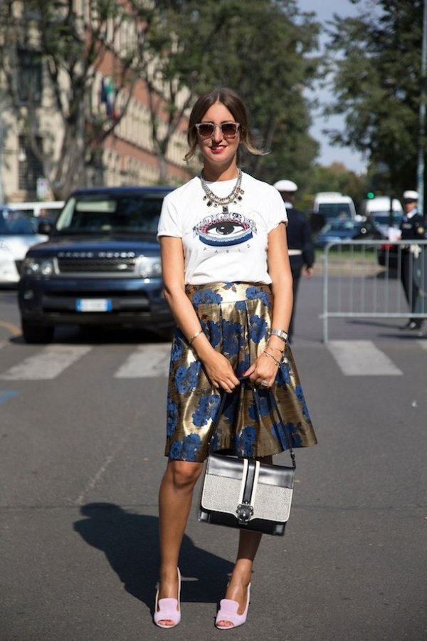 Graphic Tee and Printed Skirt