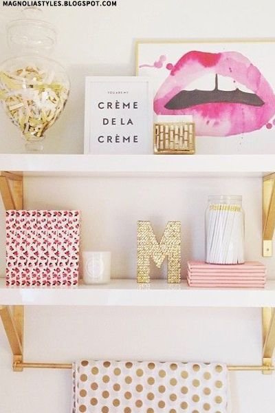 White and Gold Office Shelves