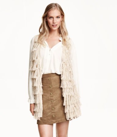 Light Beige Fringed Vest