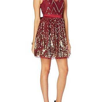 Chevron Sequined Illusion Party Dress