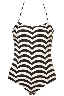 Topshop Black Scallop Stripe One Piece Swimsuit