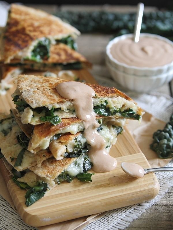 Smashed White Bean and Kale Quesadillas