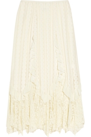 Anna Sui Ruffled Lace Midi Skirt