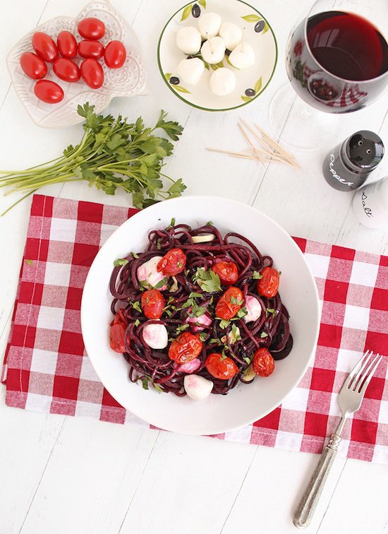 Winter Caprese Beet Noodle Pasta