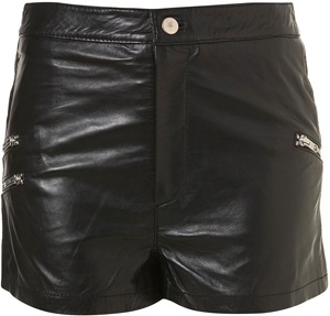 Topshop Black Leather Zip High Waisted Shorts