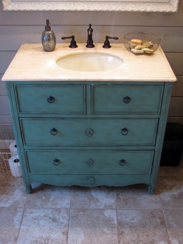 Bathroom Makeover with an Old Flea Market Dresser