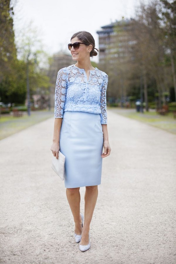 Skirt and Lace Top in Serenity