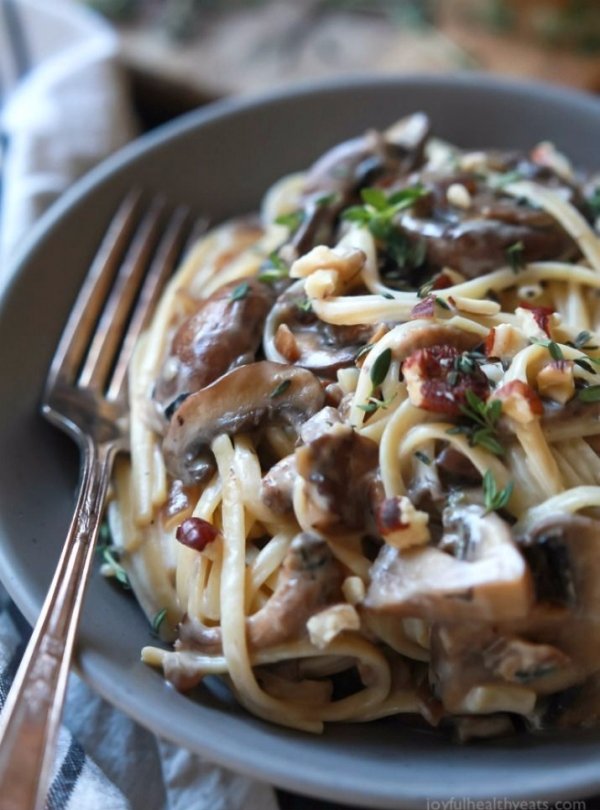 Drunken Wild Mushroom Pasta with a Creamy Goat Cheese Sauce