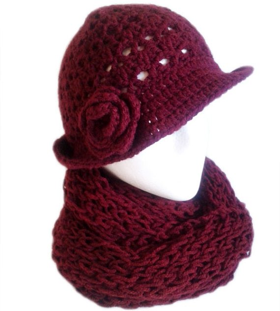 Hat and Scarf Set - Bordeaux