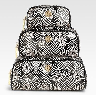 Tory Burch Three-Piece Zebra Print Cosmetic Case Set