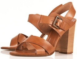 Topshop Rockie Tan Leather Wooden Heeled Slingback Sandals