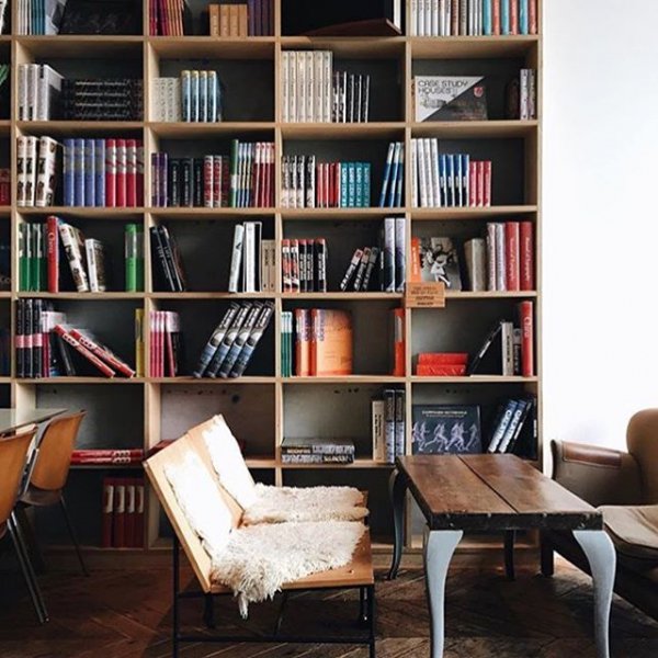 furniture, room, shelving, library, bookcase,