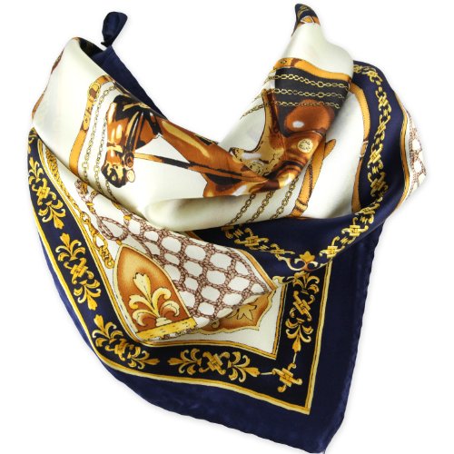 Equestrian Print Gold & Navy Scarf