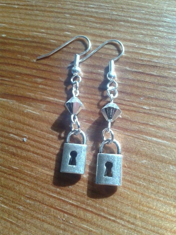 Little Padlock Dangle Earrings with Silver Swarovski Crystal Elements