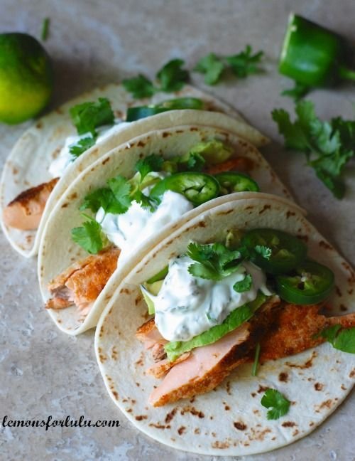 Salmon Tacos with Jalapeño Cream