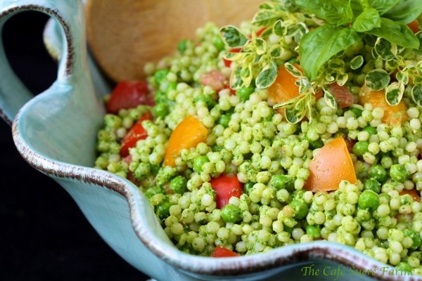 Pearl Couscous with Chicken and Peas