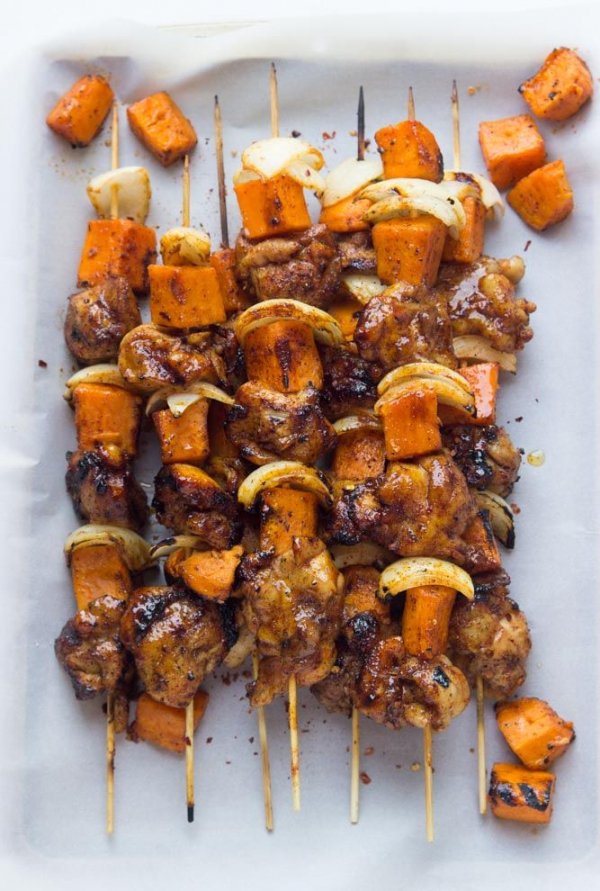 Tender Sweet Potato Kebabs in a Spicy Rub and Sweet Glaze
