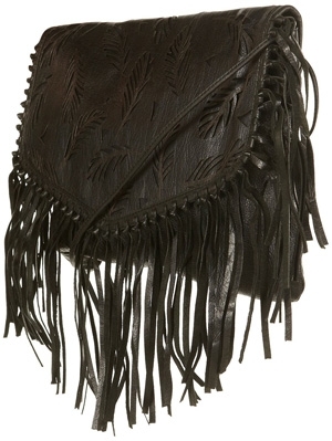 Topshop Black Leather Lazer Cut Fringed Bag