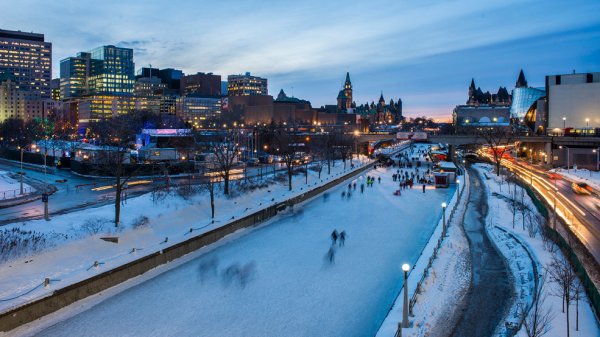 Skating on Ottawa's Natural Ice-Rink, Canada