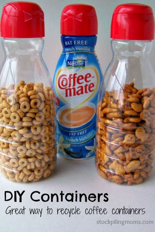 Coffee Creamer Containers for Dried Cereal and Other Similar Snacks