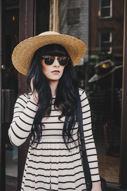 Striped Dress, Straw Hat, and Wayfarers