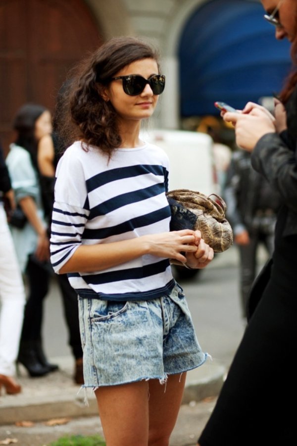 Horizontal Stripes with Denim Shorts