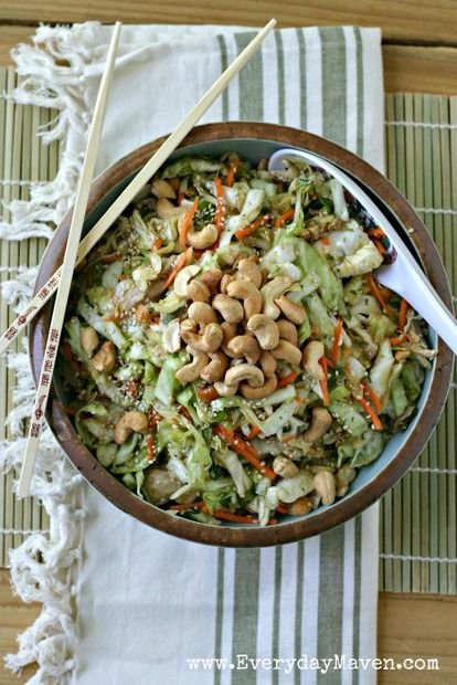 Asian Cabbage Slaw with Chicken and Roasted Cashews