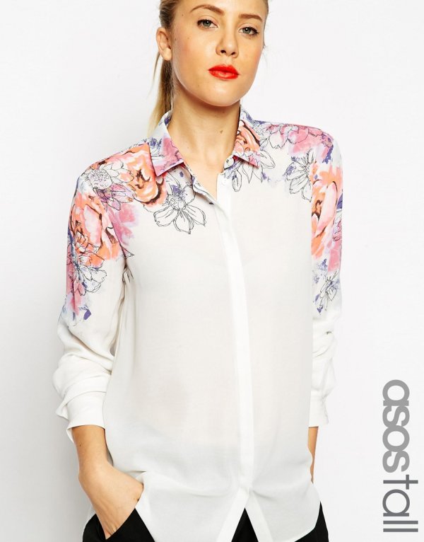 ASOS Pretty Floral Placement Print Blouse